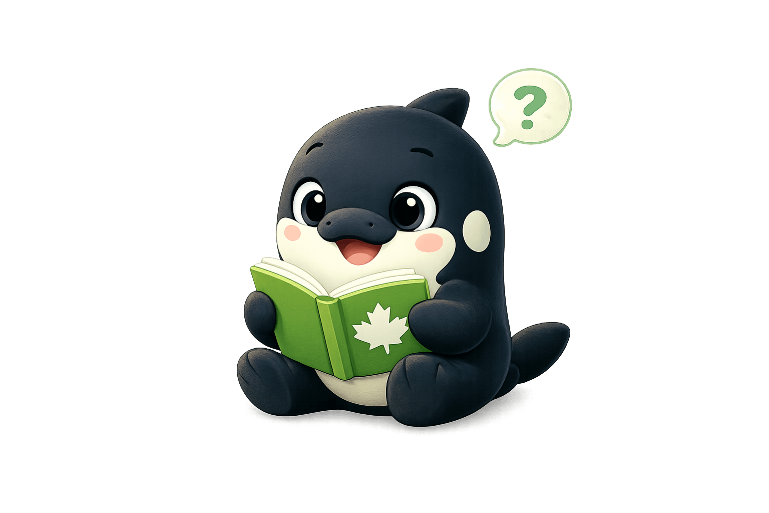 Canooq mascot reading a Canadian finance answer book